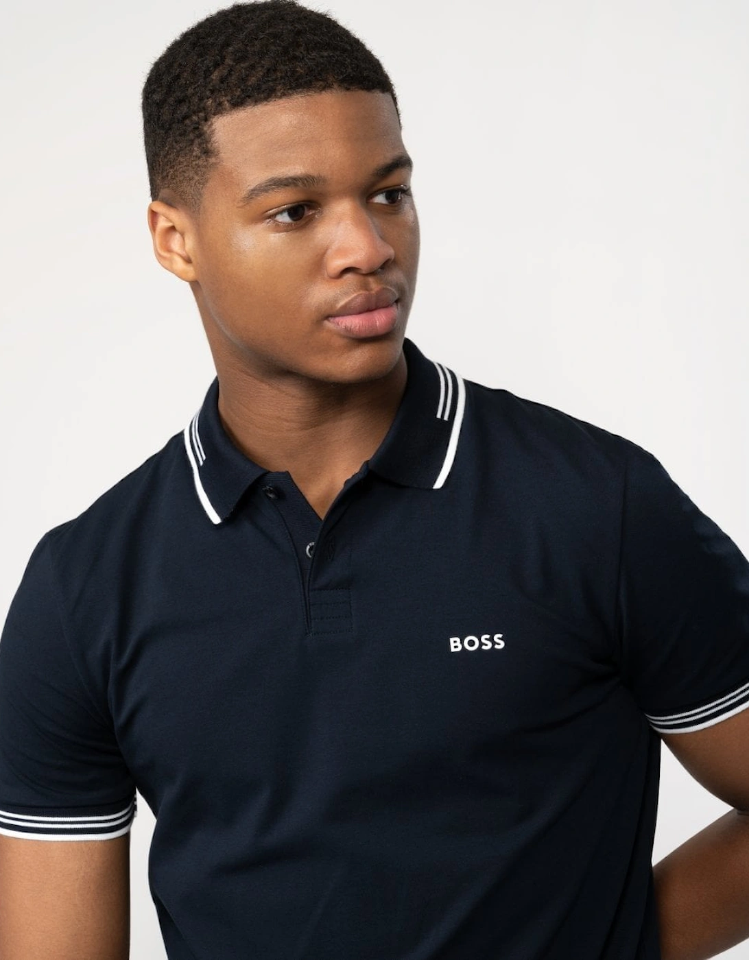 BOSS Green Paul Mens Short Sleeve Polo Shirt With Contrast Tipping NOS - Dark Blue 402