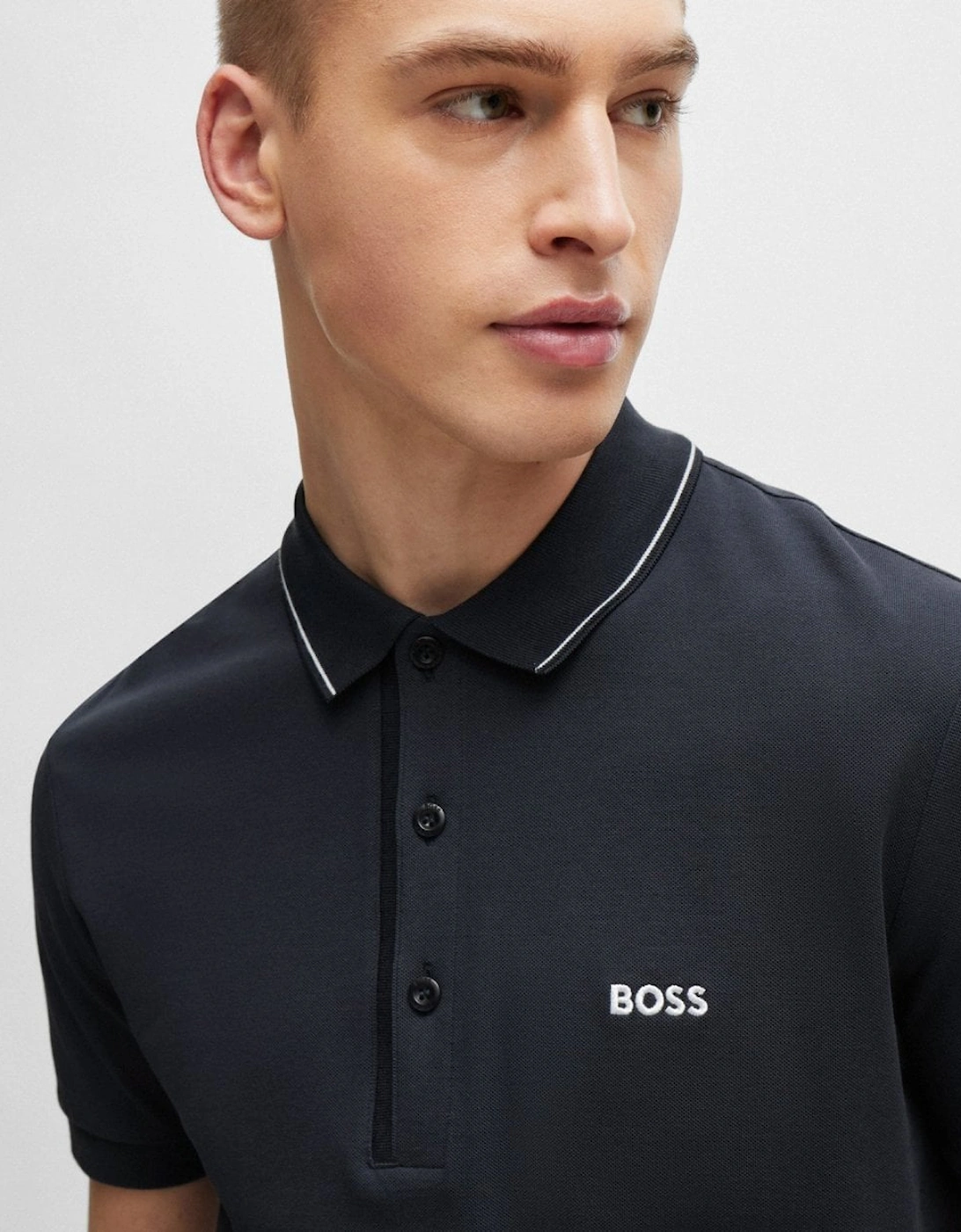 BOSS Green Paule 4 Mens Tipped Collar Polo Shirt NOS - Dark Blue 402