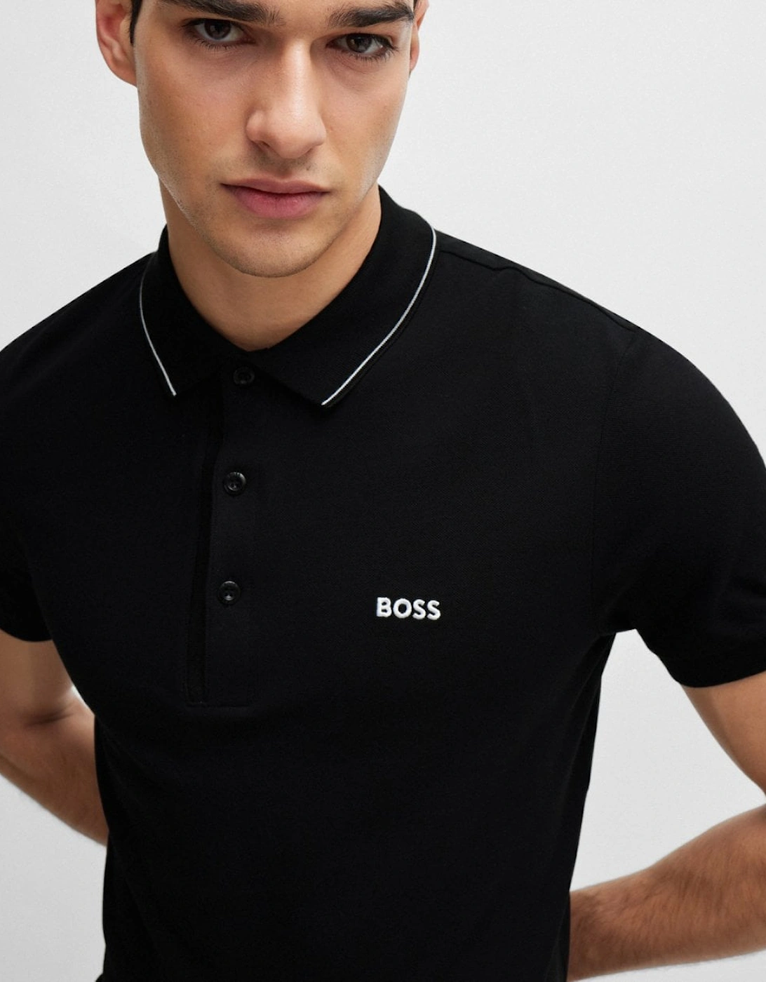BOSS Green Paule 4 Mens Tipped Collar Polo Shirt NOS - Black 003