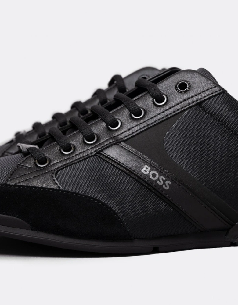 BOSS Orange Saturn Mens Low Profile Mixed Material Trainers With Suede and Faux Leather NOS - Black 001