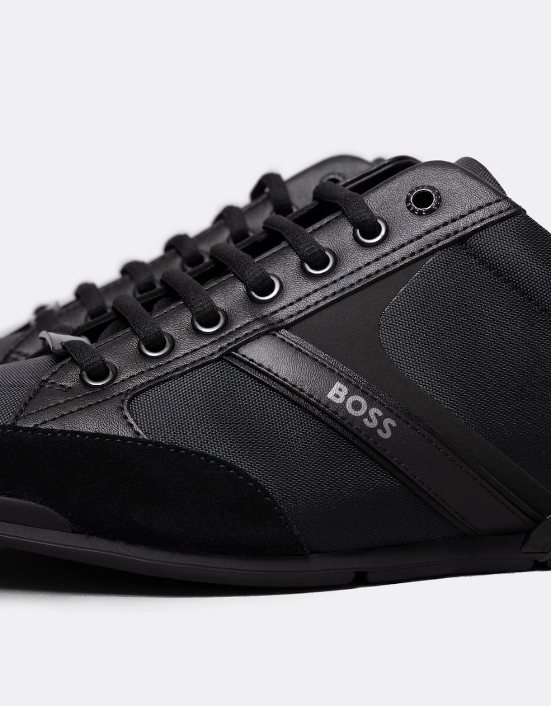 BOSS Orange Saturn Mens Low Profile Mixed Material Trainers With Suede and Faux Leather NOS - Black 001