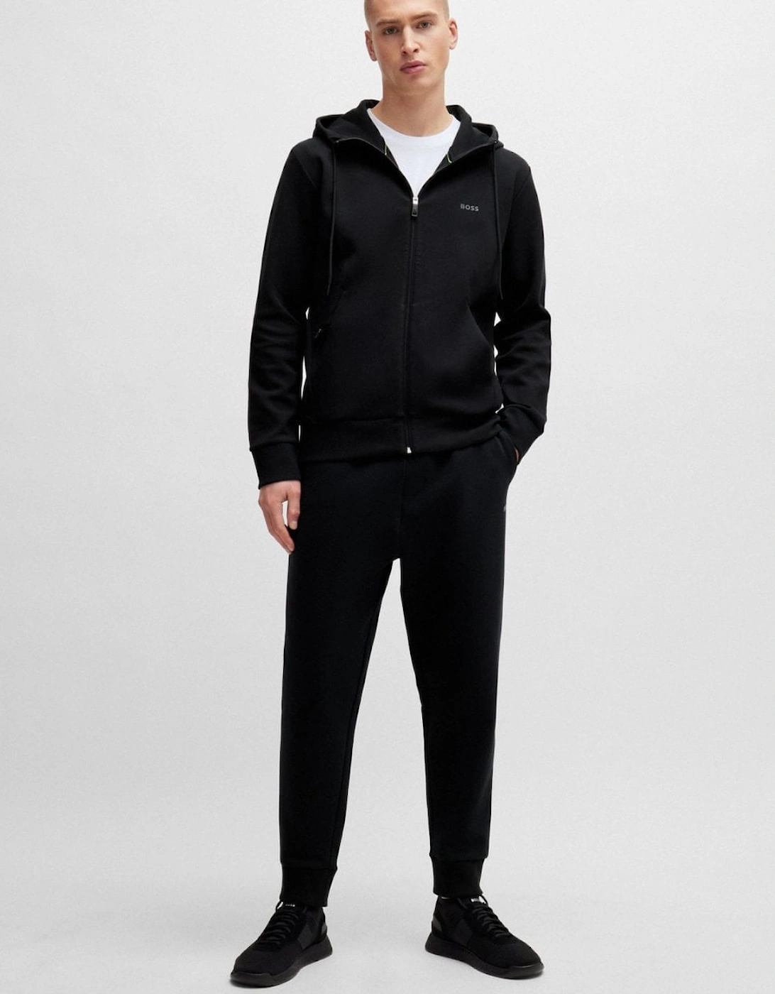 BOSS Green Saggy Mens Stretch Cotton Zip-Up Hoodie with Logo Print NOS - Black 001