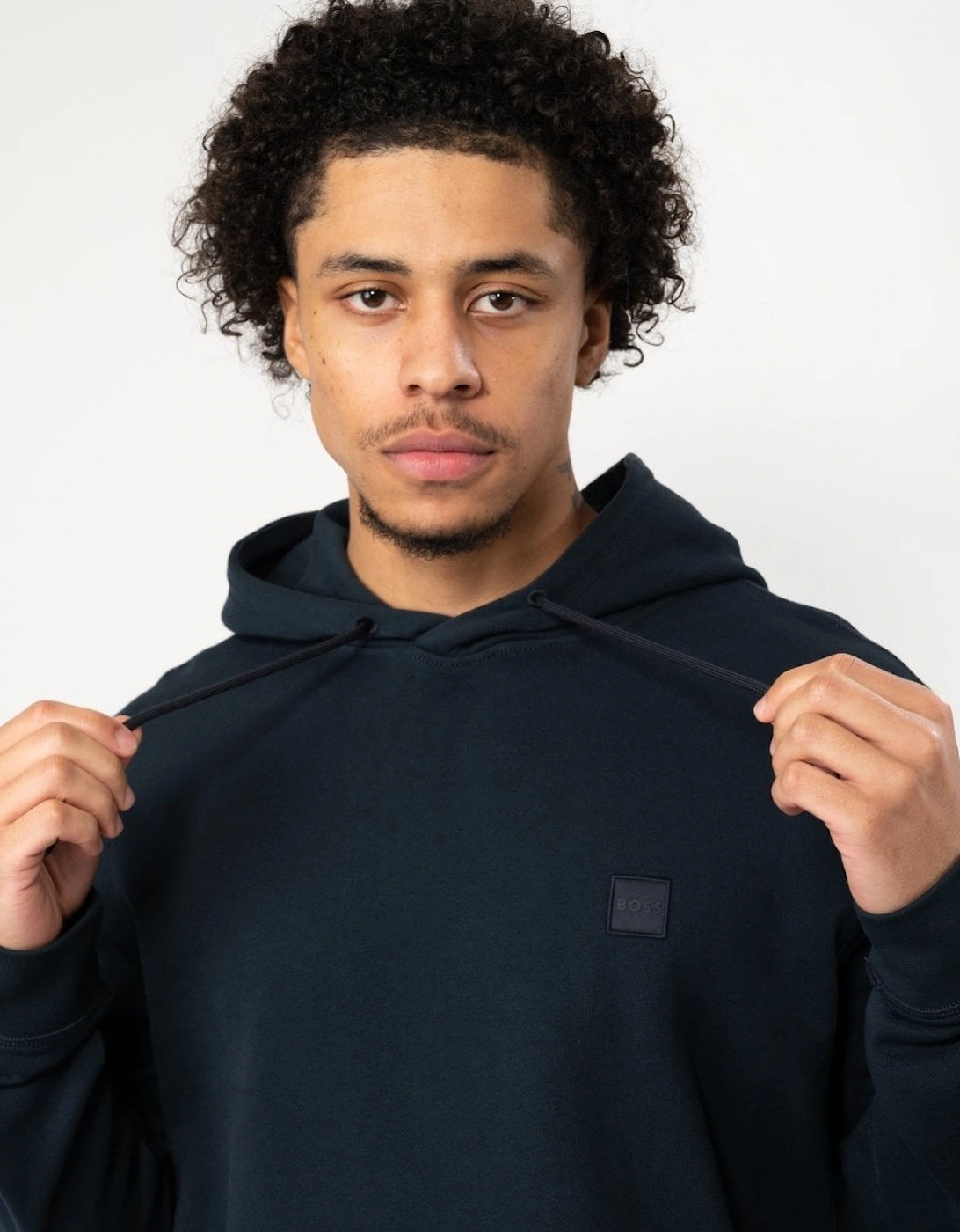 BOSS Orange Wetalk Mens Pullover Hoodie With Logo Patch NOS - Dark Blue 404