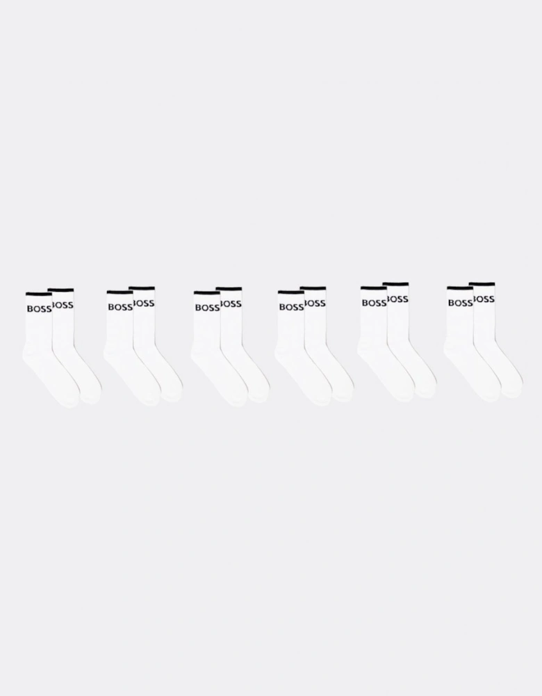 BOSS Orange 6 Pack Mens Stripe Combed Cotton Quarter Length Socks NOS - White 100