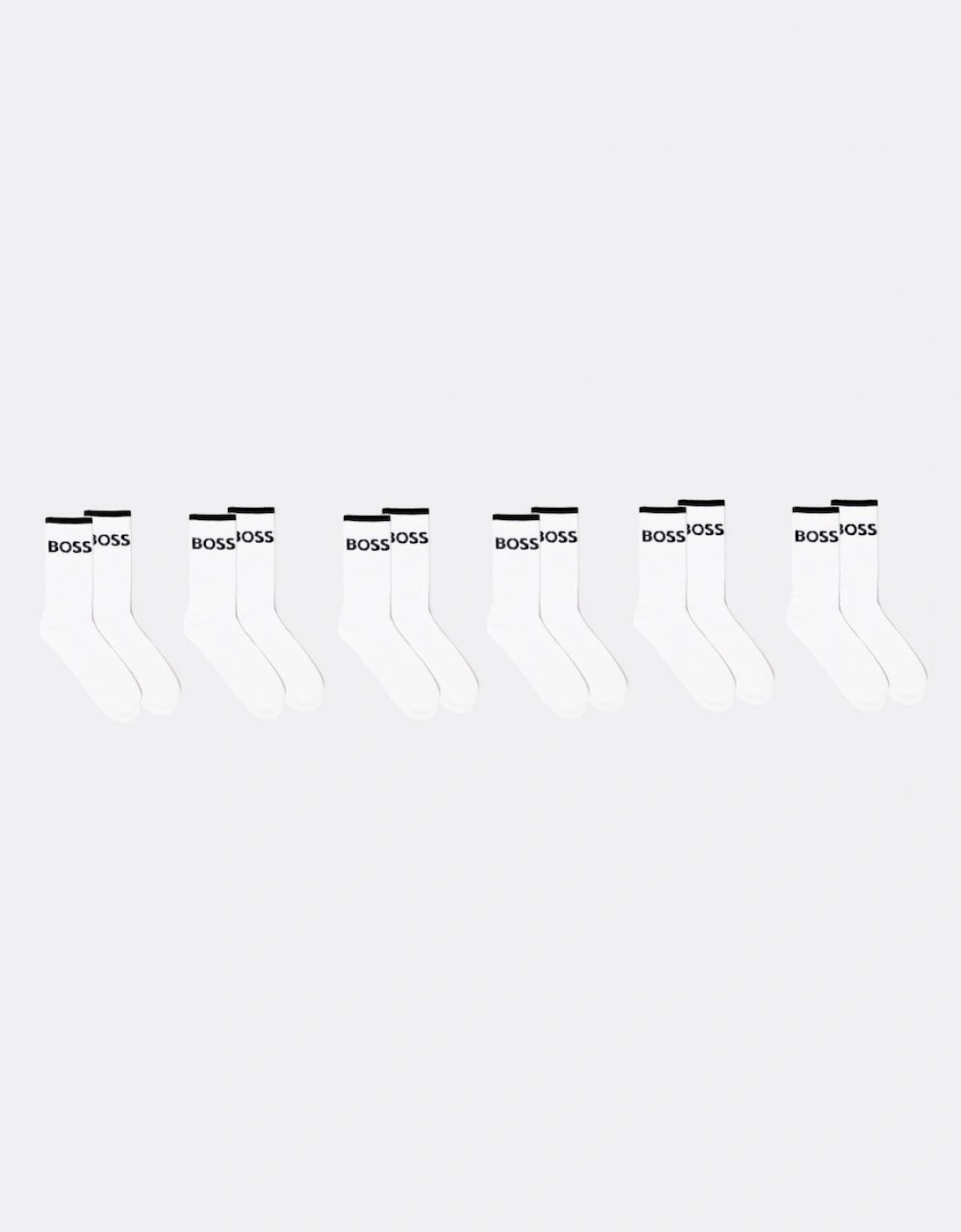 BOSS Orange 6 Pack Mens Stripe Combed Cotton Quarter Length Socks NOS - White 100