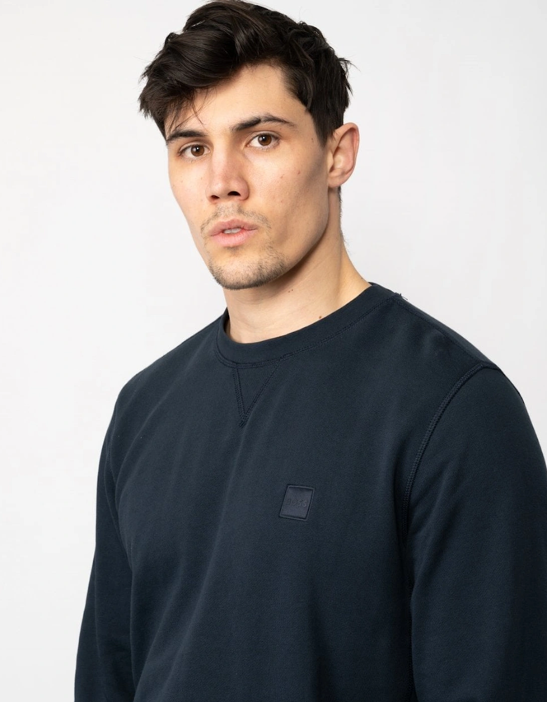 BOSS Orange Westart Mens Crew Neck Sweatshirt With Logo Patch NOS - Dark Blue 404