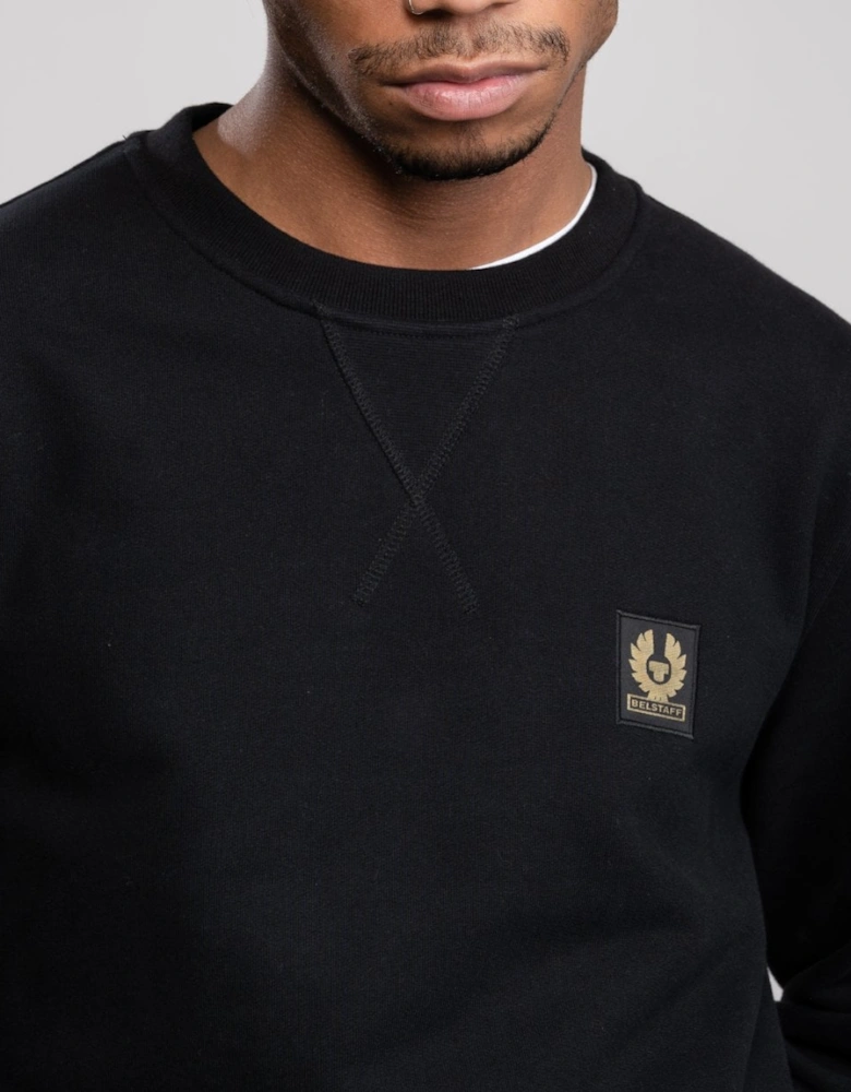 Mens Crew Neck Sweatshirt With Logo Patch - Black