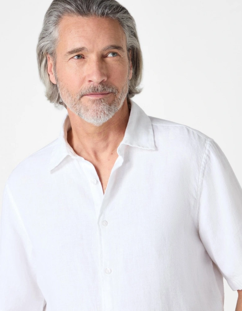 Somerton Mens Short Sleeve Linen Shirt - White