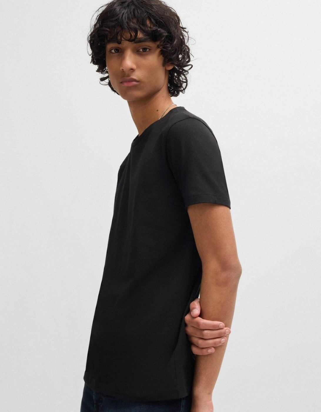 HUGO Round Mens Two-Pack of Slim-Fit T-Shirts in Stretch Cotton NOS - White/Black 960