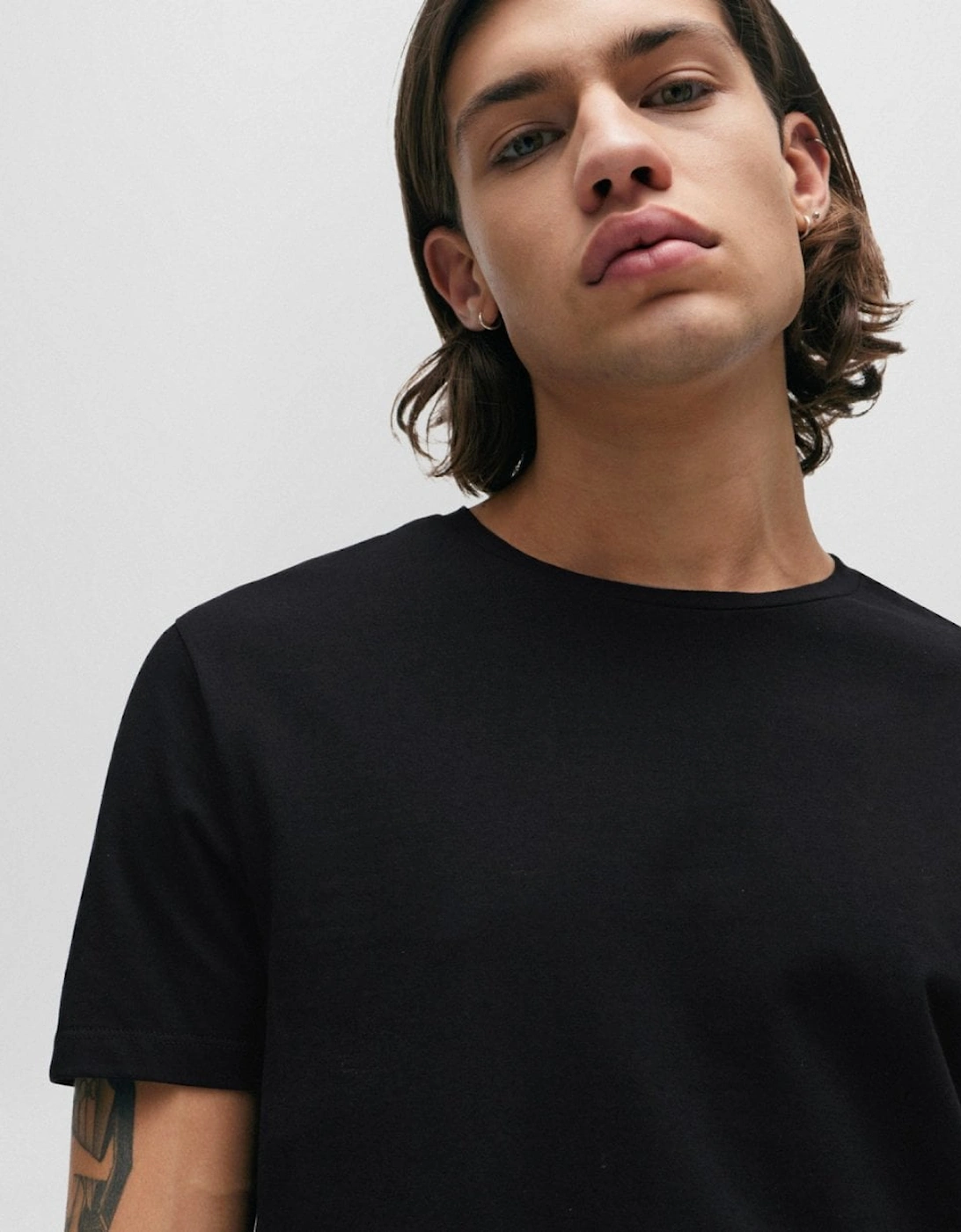 HUGO Round Mens Two-Pack of Slim-Fit T-Shirts in Stretch Cotton NOS - Black 001