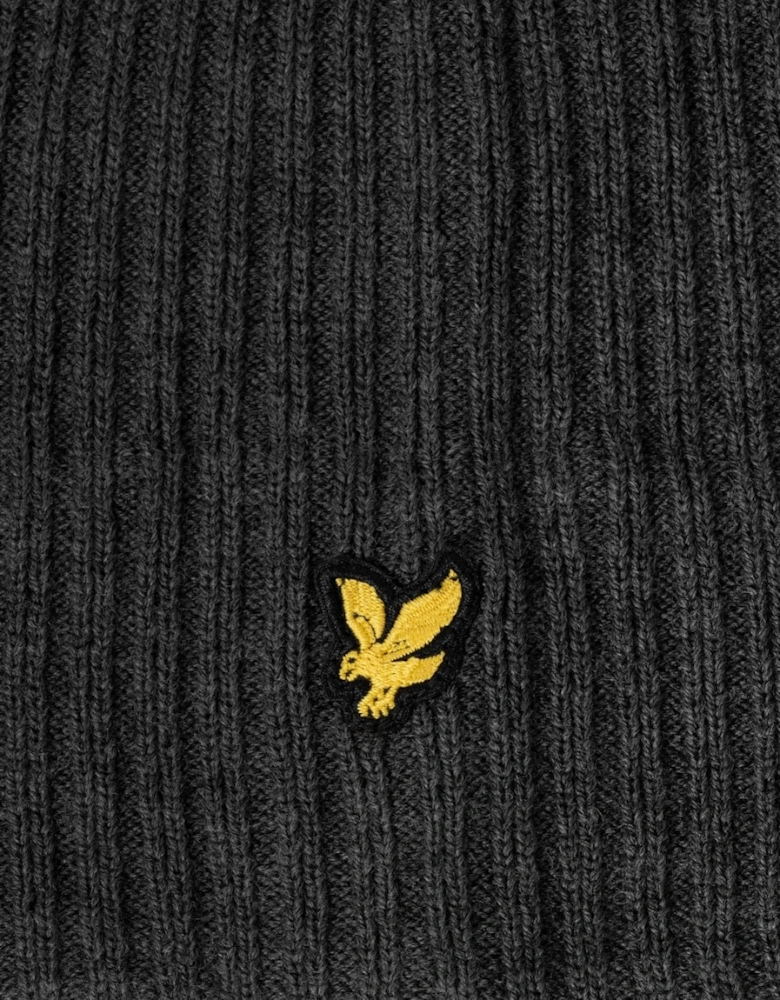 Lyle & Scott Knitted Ribbed Beanie - T28 Mid Grey Marl