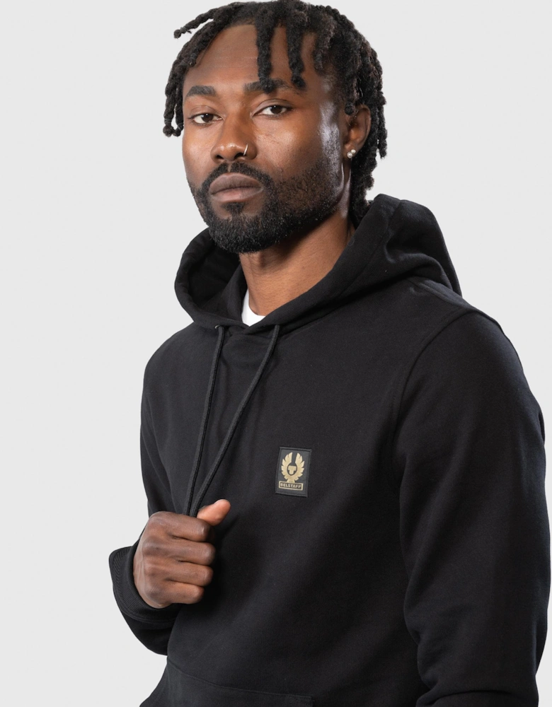 Mens Pullover Logo Patch Hoodie - Black