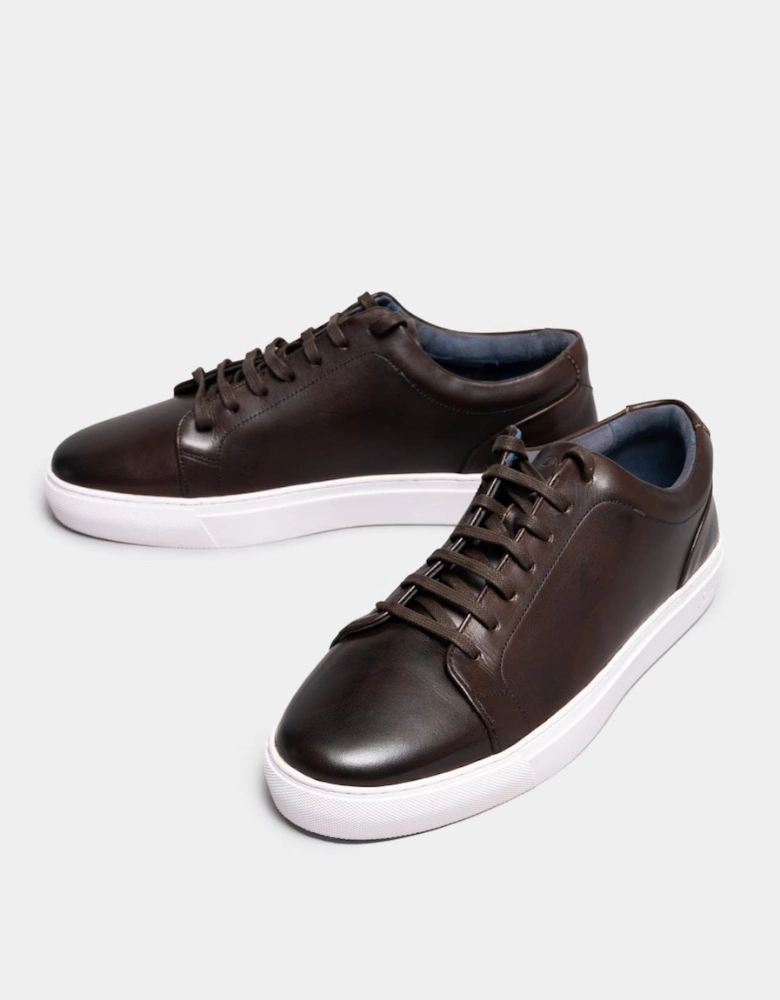 Hayle Antiqued Calf Leather Mens Trainers - Brown