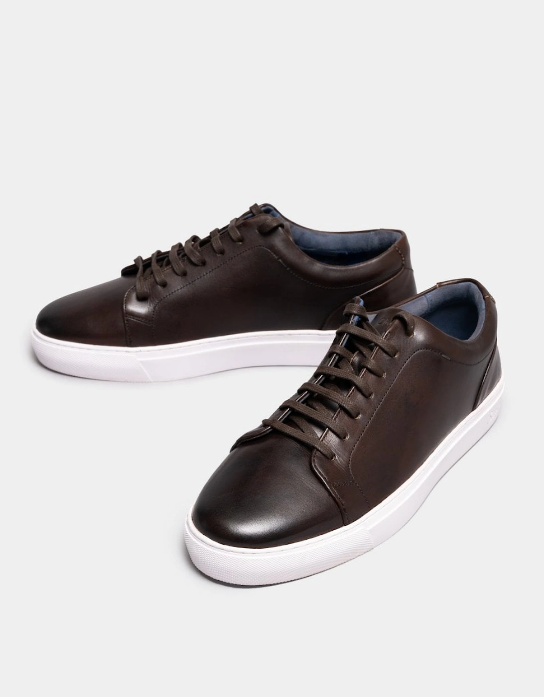 Hayle Antiqued Calf Leather Mens Trainers - Brown