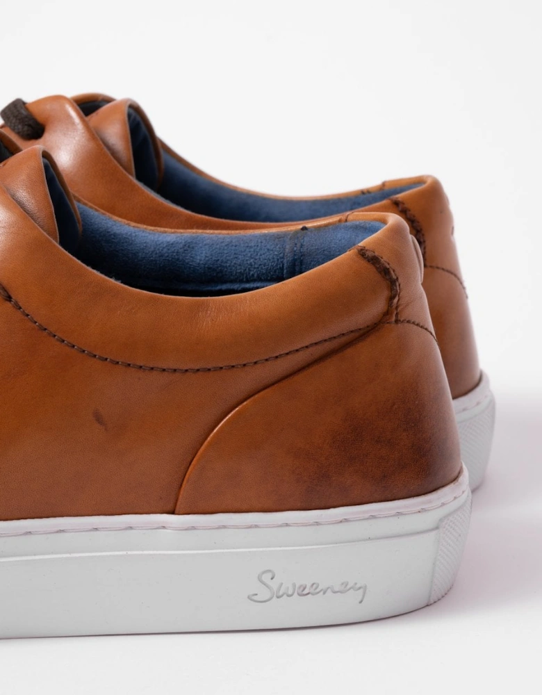 Hayle Antiqued Calf Leather Mens Trainers - Cognac