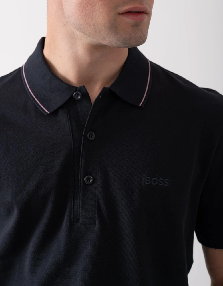 BOSS Green Paule 4 Mens Tipped Collar Polo Shirt - Dark Blue 404