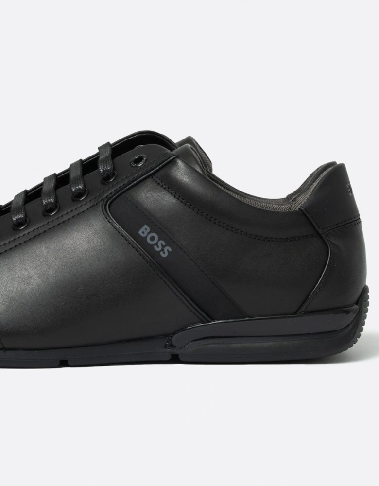 BOSS Orange Saturn Mens Low Profile Leather Trainers With Odour-Control Lining NOS - Black 001