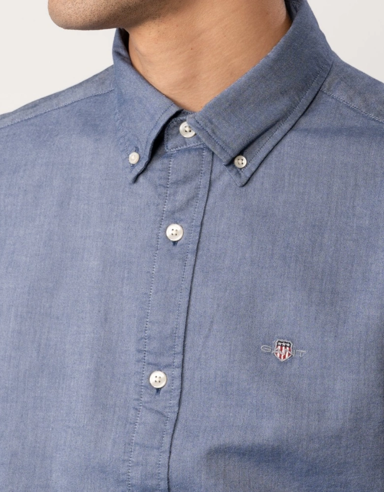 Mens Slim Fit Long Sleeve Oxford Shirt - 423 Persian Blue