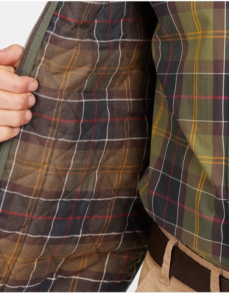 Quilted Mens Waistcoat/Zip-In Liner - Olive/Classic