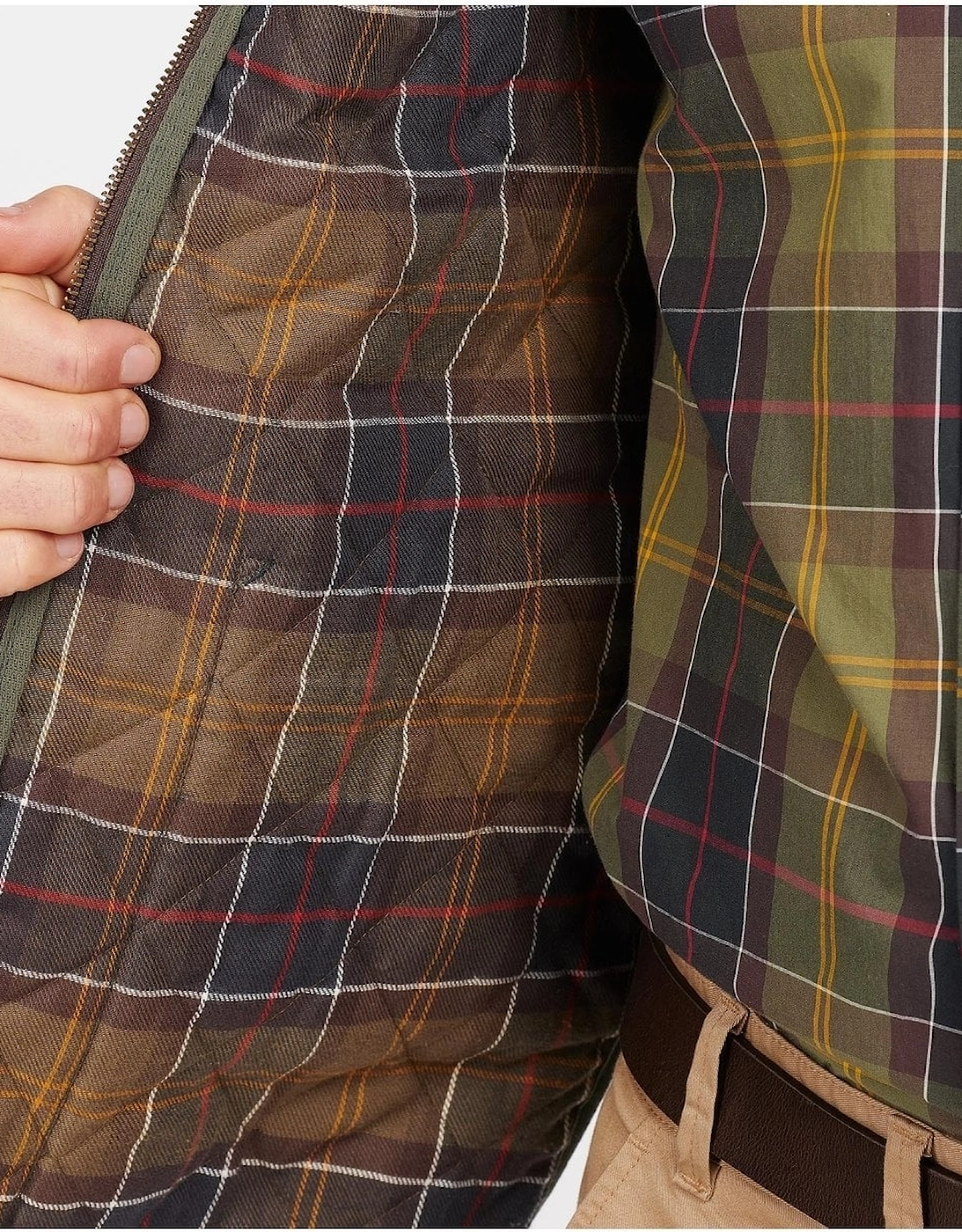 Quilted Mens Waistcoat/Zip-In Liner - Olive/Classic