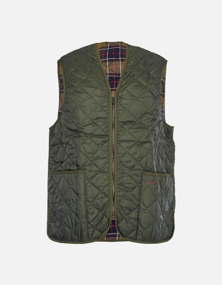 Quilted Mens Waistcoat/Zip-In Liner - Olive/Classic