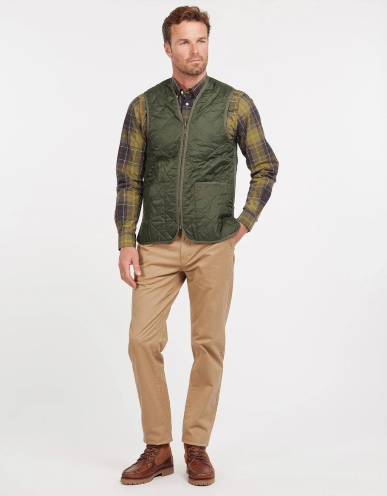 Quilted Mens Waistcoat/Zip-In Liner - Olive/Classic