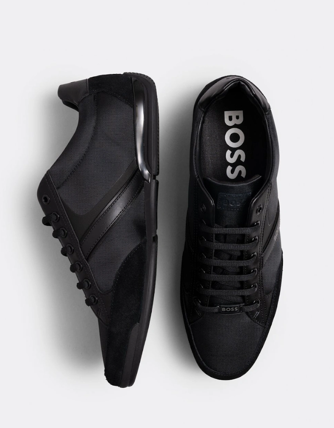 BOSS Orange Saturn Mens Low Profile Mixed Material Trainers With Suede and Faux Leather NOS - Black 001