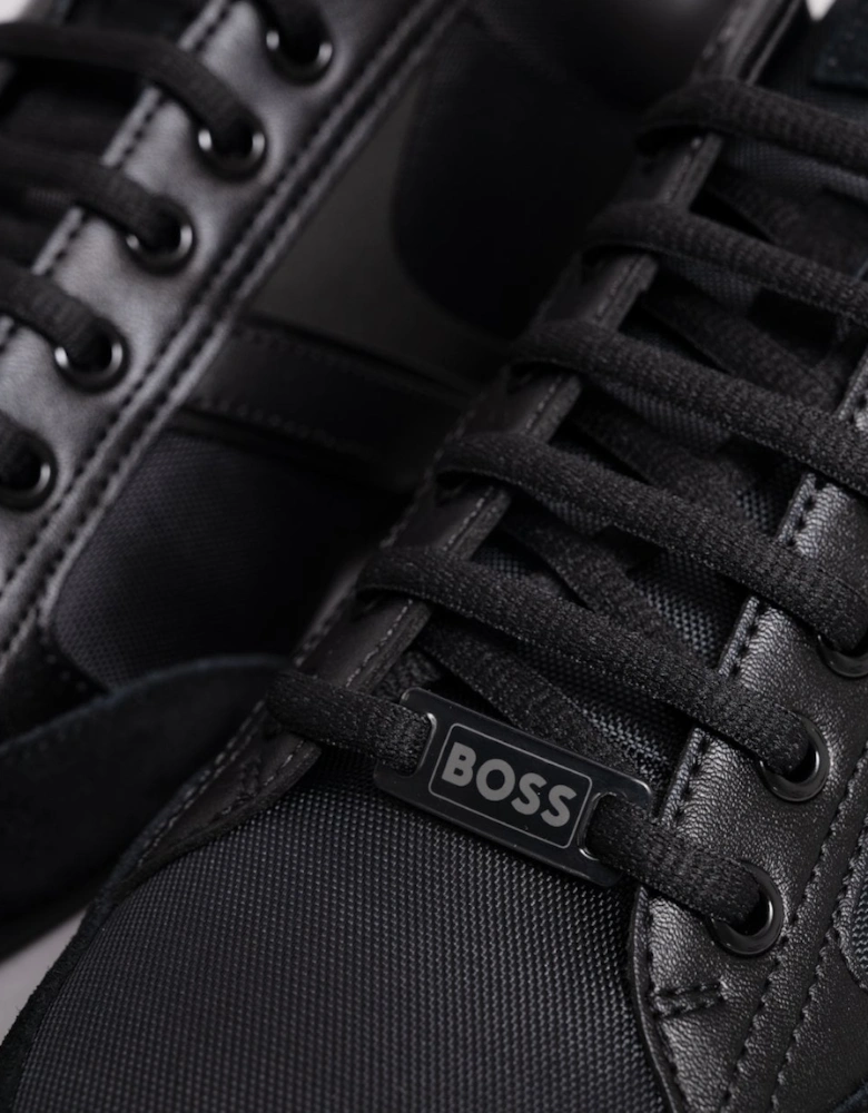 BOSS Orange Saturn Mens Low Profile Mixed Material Trainers With Suede and Faux Leather NOS - Black 001