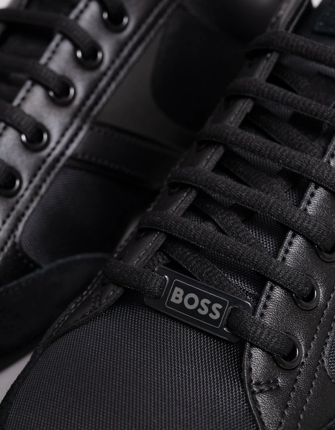 BOSS Orange Saturn Mens Low Profile Mixed Material Trainers With Suede and Faux Leather NOS - Black 001