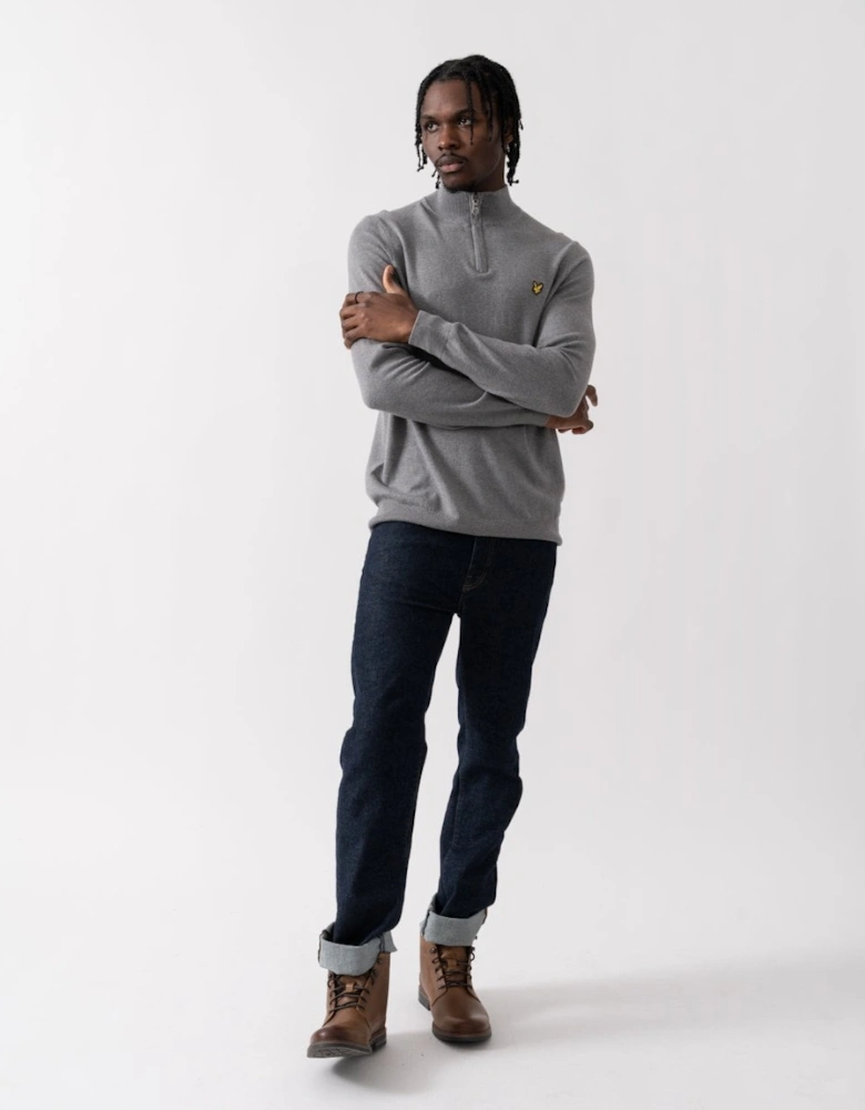 Lyle & Scott Cotton Merino Mens Quarter Zip Jumper - T28 Mid Grey Marl