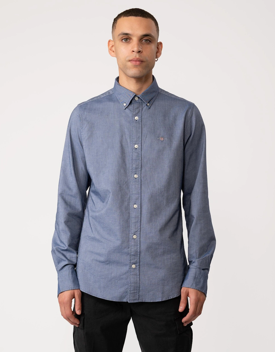 Mens Slim Fit Long Sleeve Oxford Shirt - 423 Persian Blue