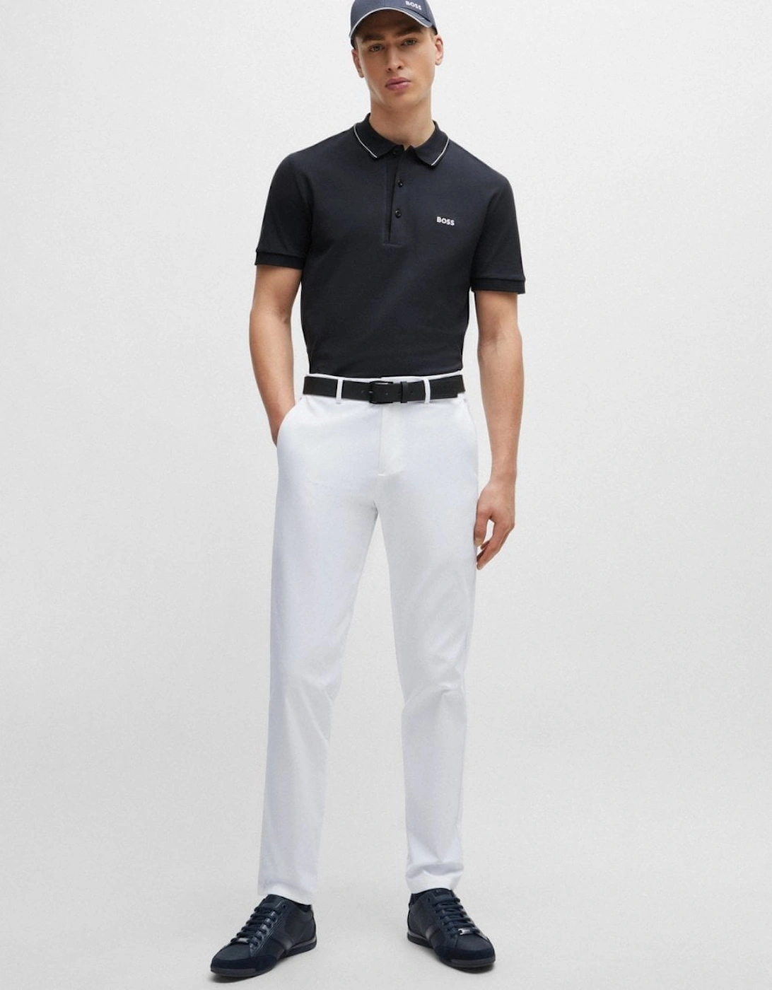 BOSS Green Paule 4 Mens Tipped Collar Polo Shirt NOS - Dark Blue 402