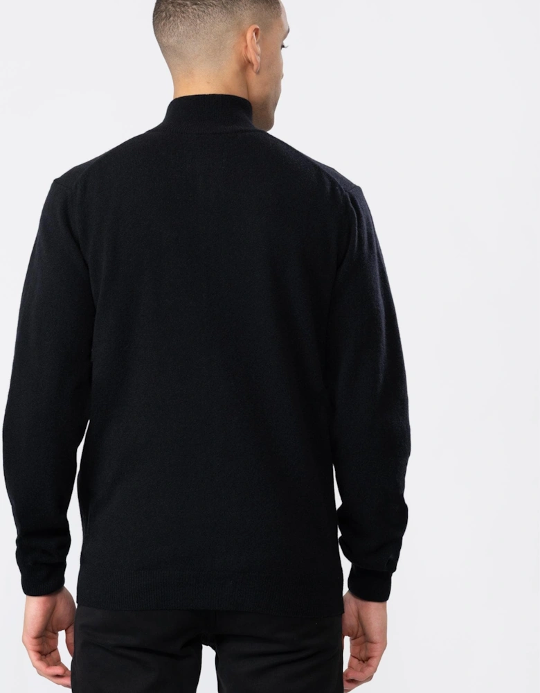 Mens Superfine Lambswool Full Zip Cardigan - 5 Black