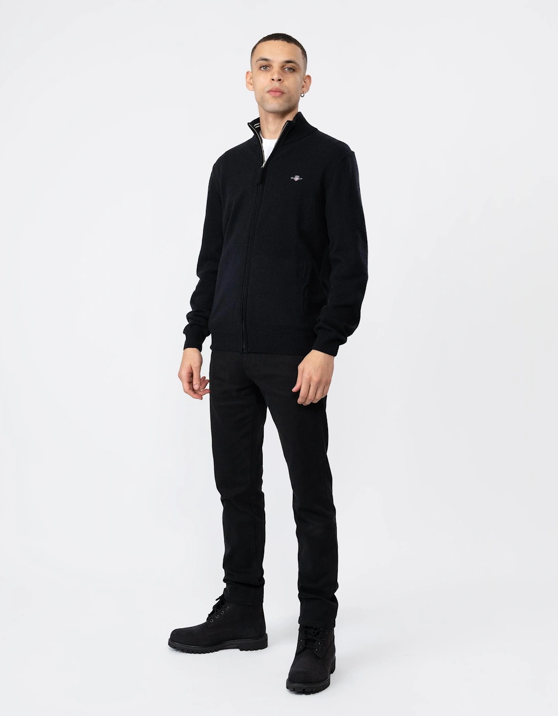 Mens Superfine Lambswool Full Zip Cardigan - 5 Black