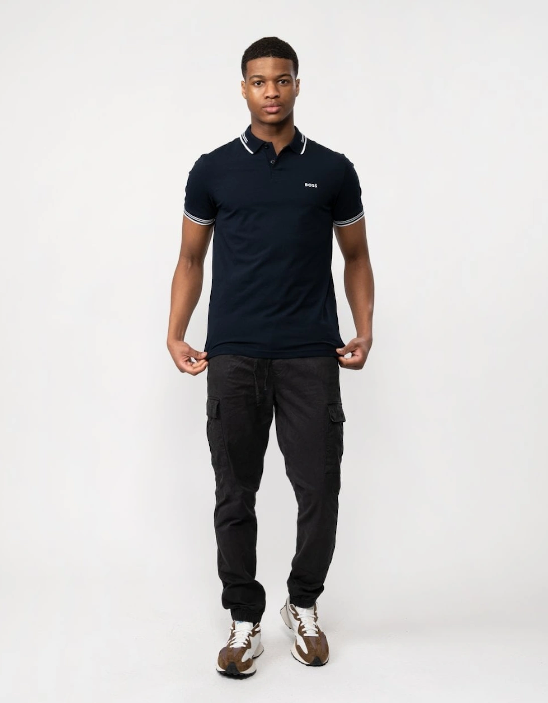 BOSS Green Paul Mens Short Sleeve Polo Shirt With Contrast Tipping NOS - Dark Blue 402