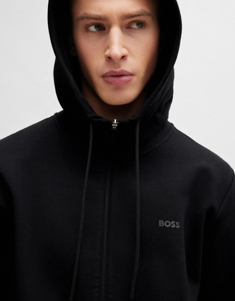 BOSS Green Saggy Mens Stretch Cotton Zip-Up Hoodie with Logo Print NOS - Black 001