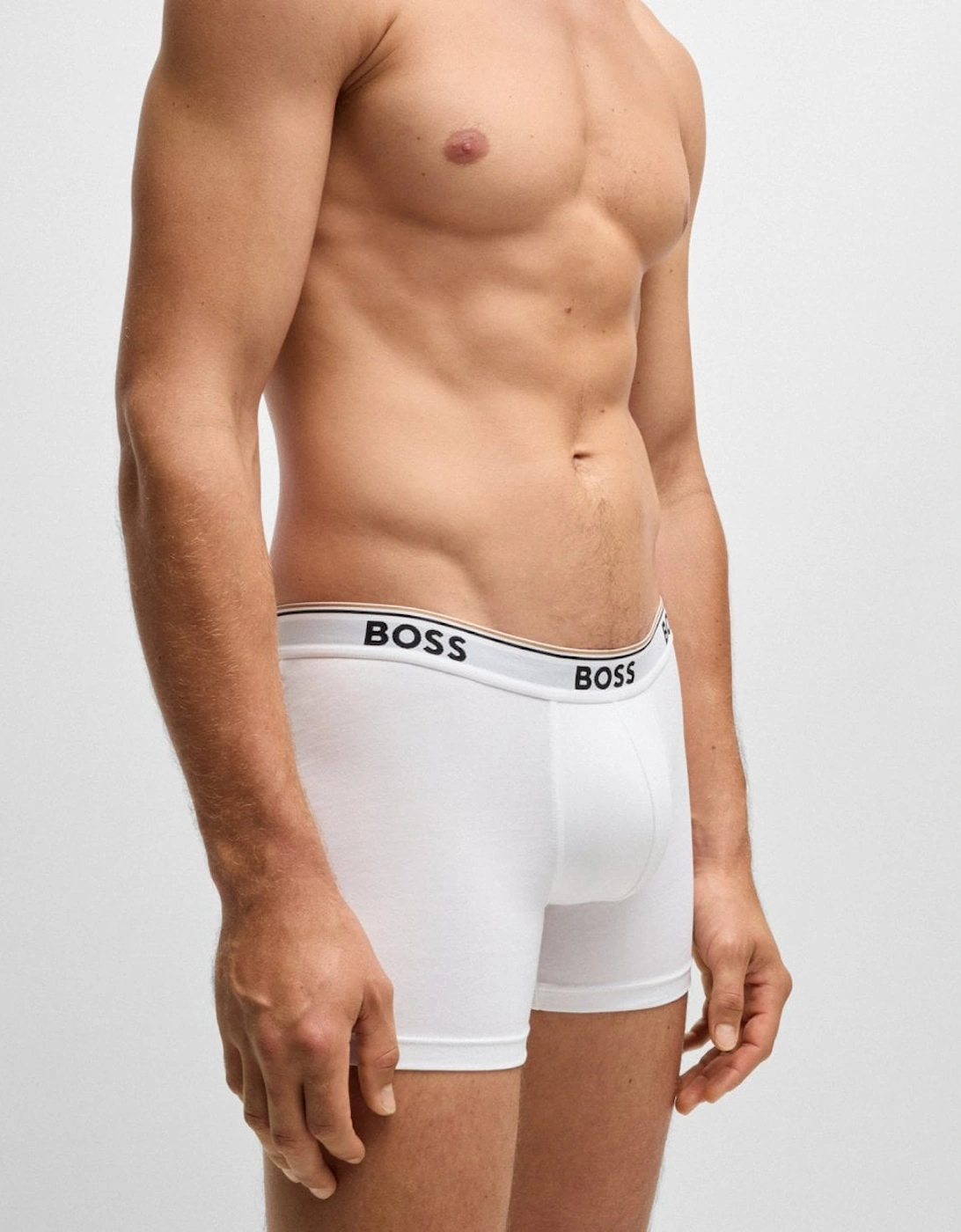 BOSS Orange Power Three Pack Mens Stretch Cotton Boxer Briefs With Logos NOS - White 100