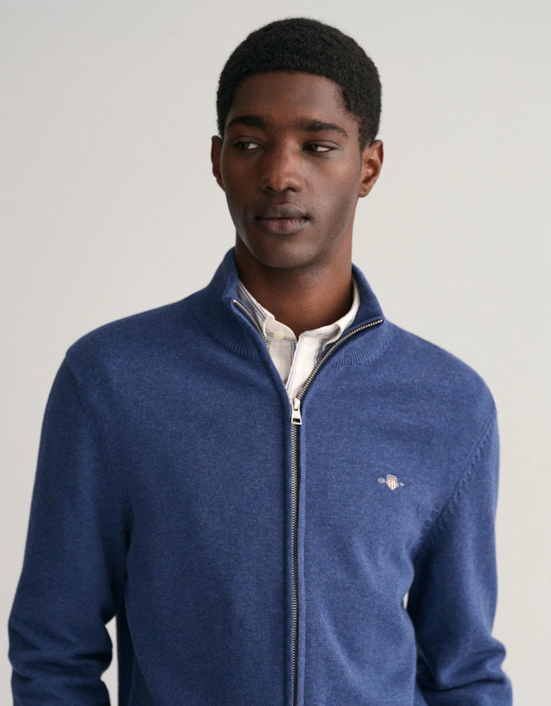 Mens Casual Cotton Zip Cardigan - 902 Dark Jeansblue Melange