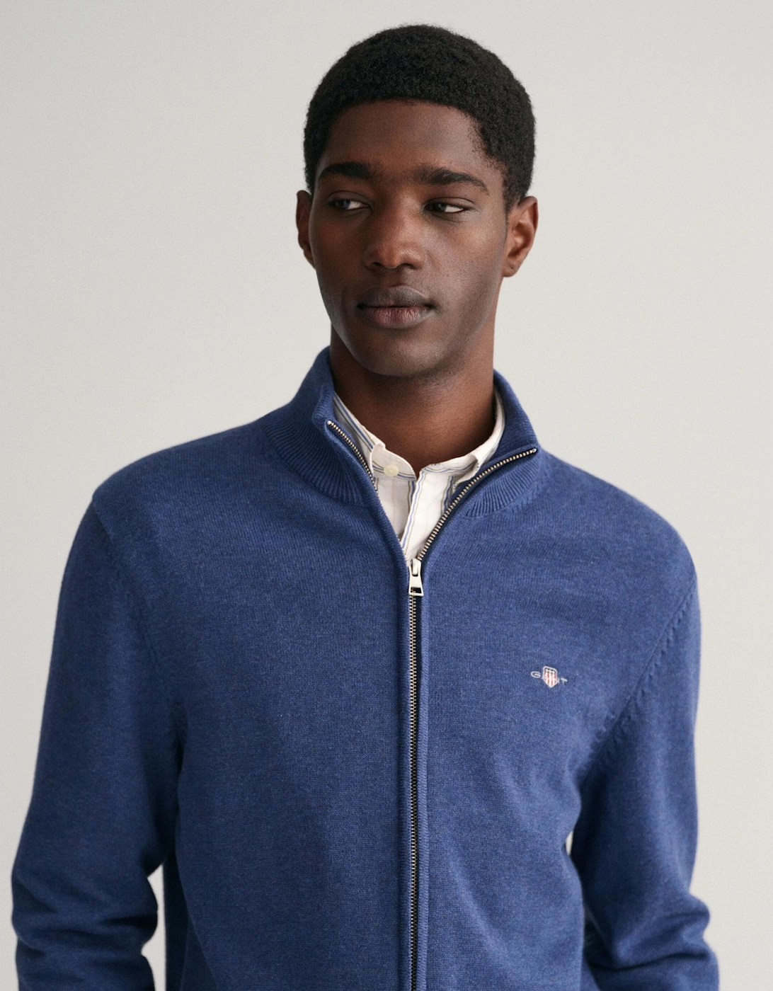 Mens Casual Cotton Zip Cardigan - 902 Dark Jeansblue Melange