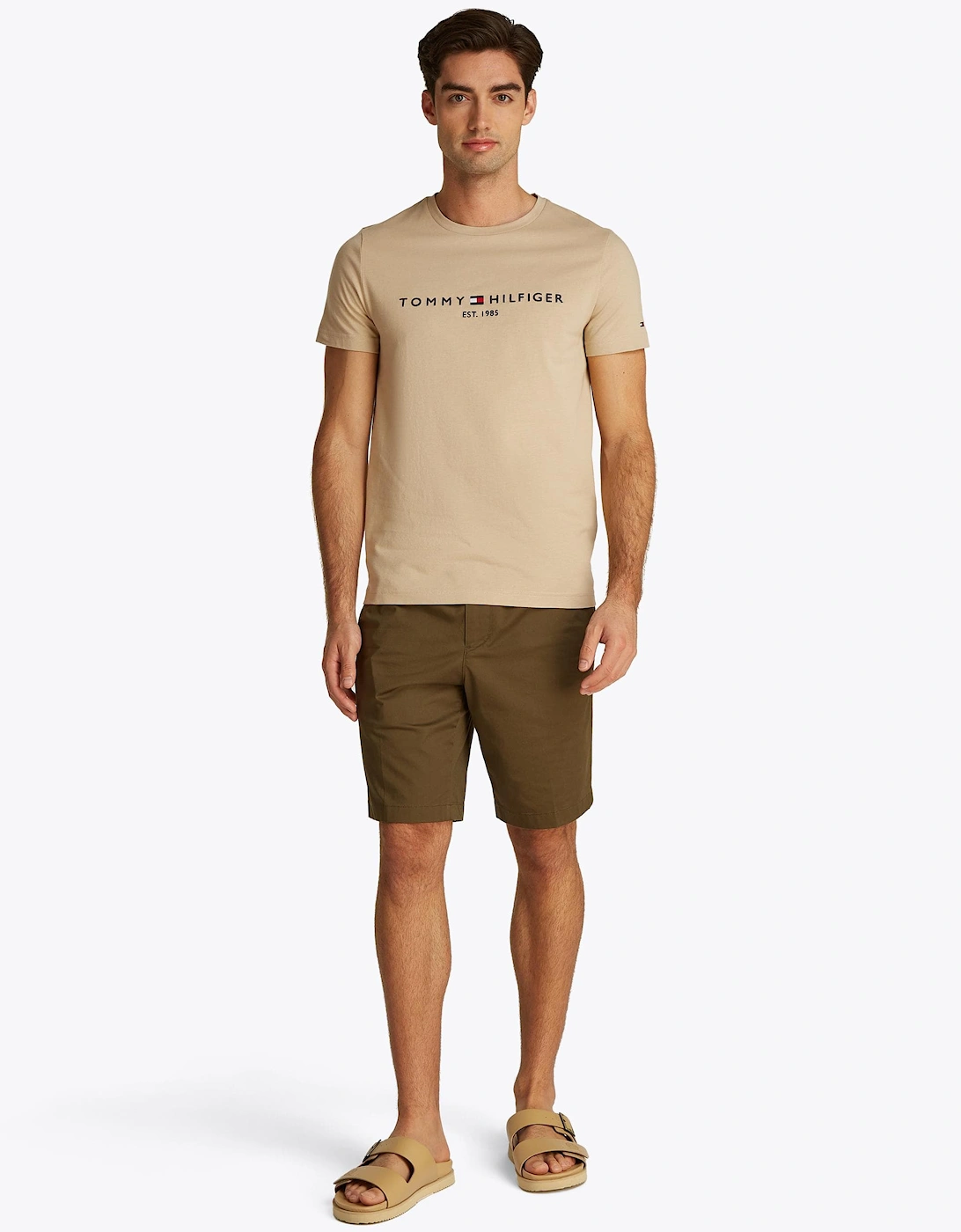 Tommy Logo Basic Mens T-Shirt - Sandalwood