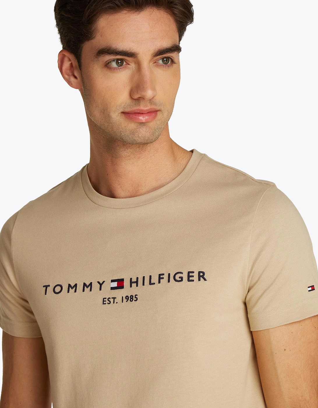 Tommy Logo Basic Mens T-Shirt - Sandalwood