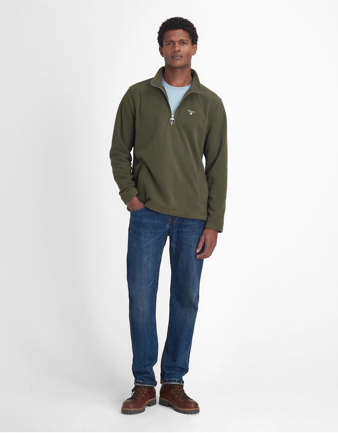 Essentials Mens Half Zip Fleece - Mid Olive