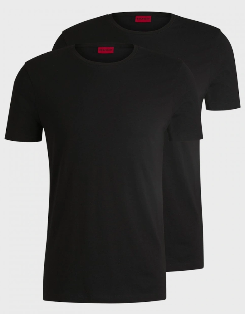 HUGO Round Mens Two-Pack of Slim-Fit T-Shirts in Stretch Cotton NOS - Black 001