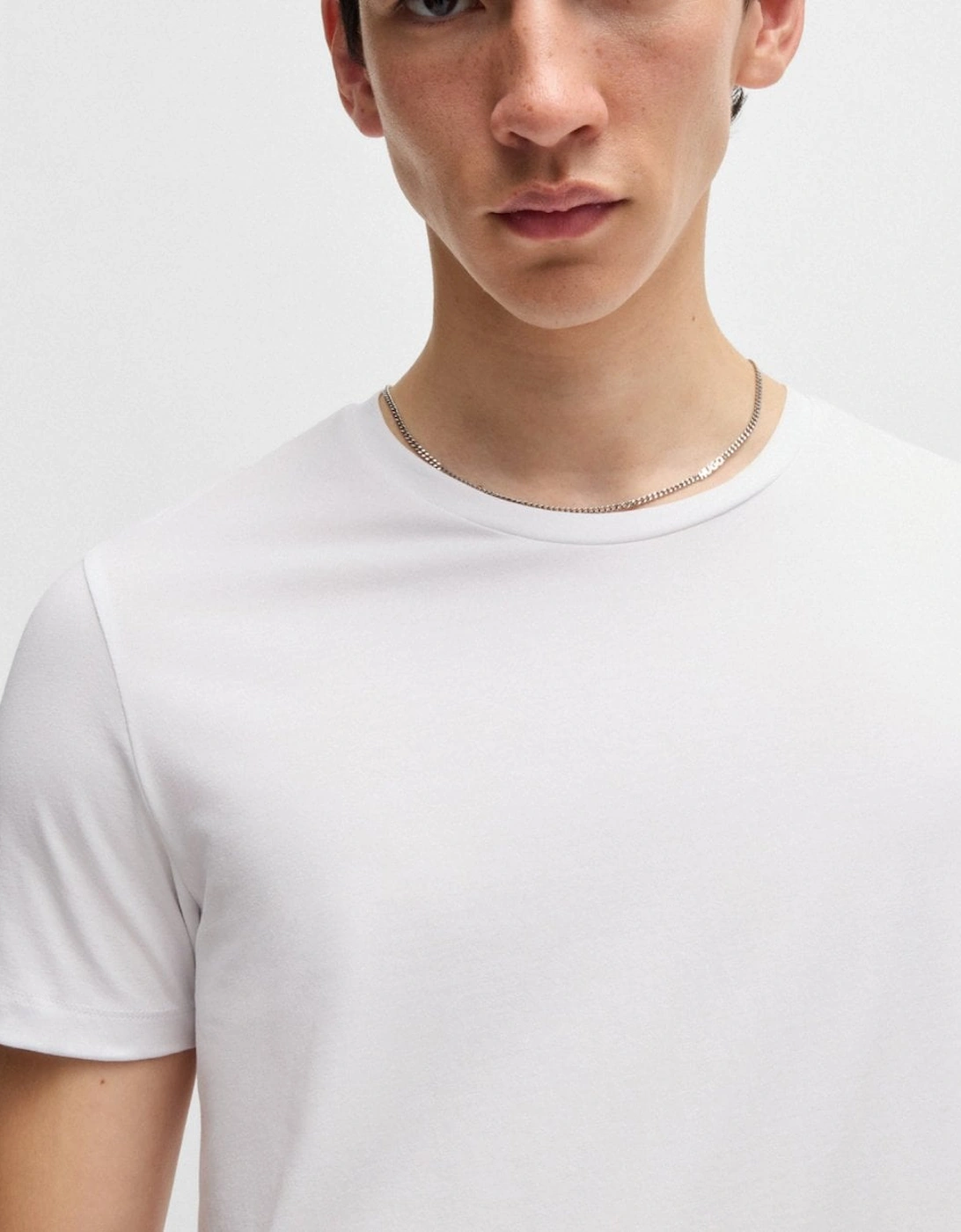 HUGO Round Mens Two-Pack of Slim-Fit T-Shirts in Stretch Cotton NOS - White 100