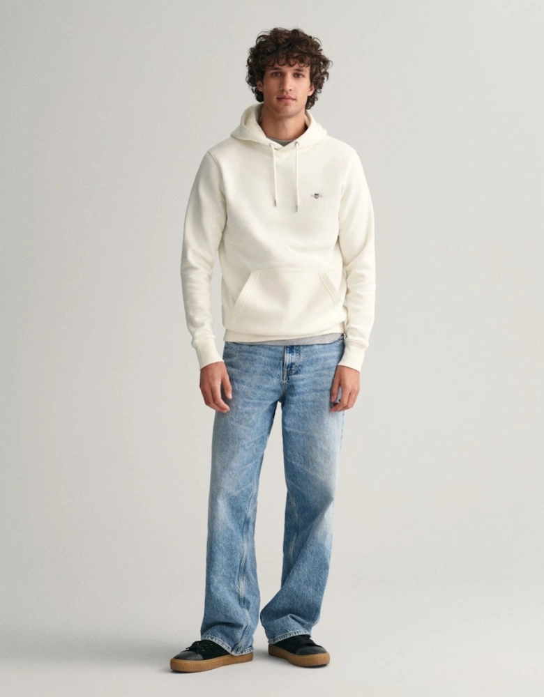 Mens Regular Fit Shield Logo Pullover Hoodie - 113 Eggshell