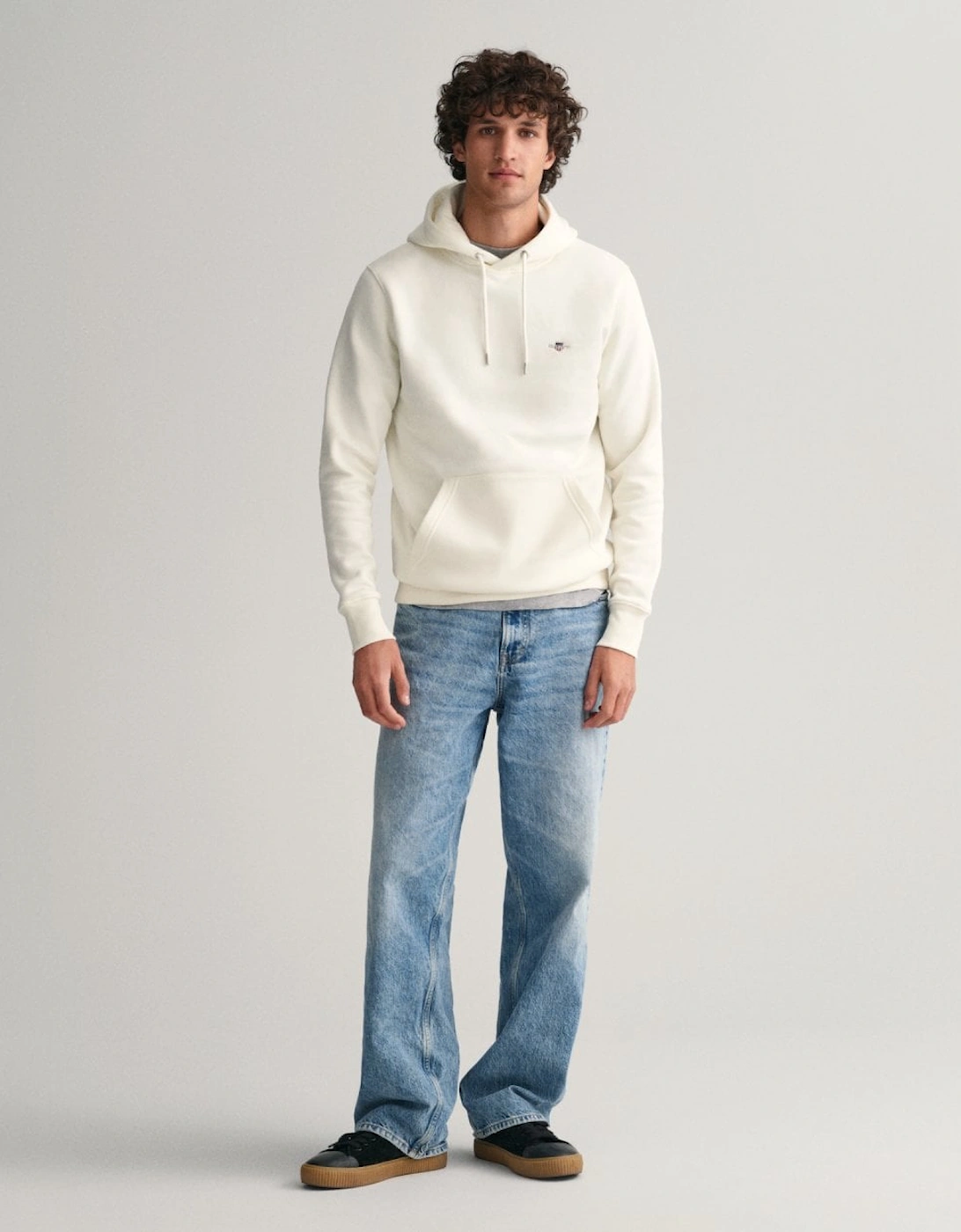 Mens Regular Fit Shield Logo Pullover Hoodie - 113 Eggshell