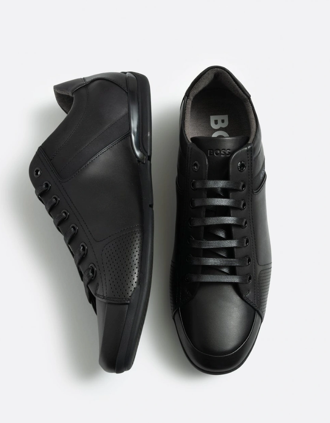 BOSS Orange Saturn Mens Low Profile Leather Trainers With Odour-Control Lining NOS - Black 001
