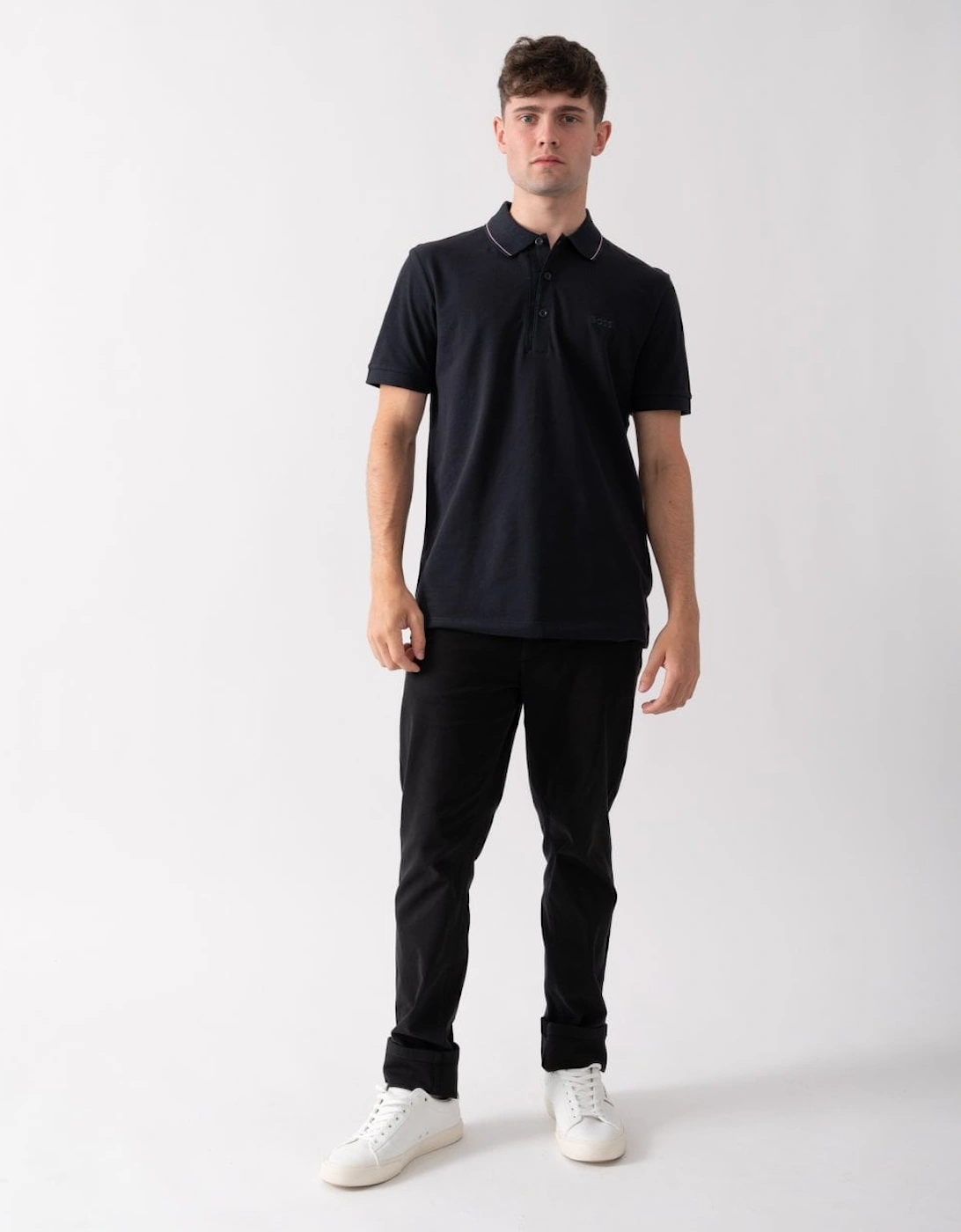 BOSS Green Paule 4 Mens Tipped Collar Polo Shirt - Dark Blue 404