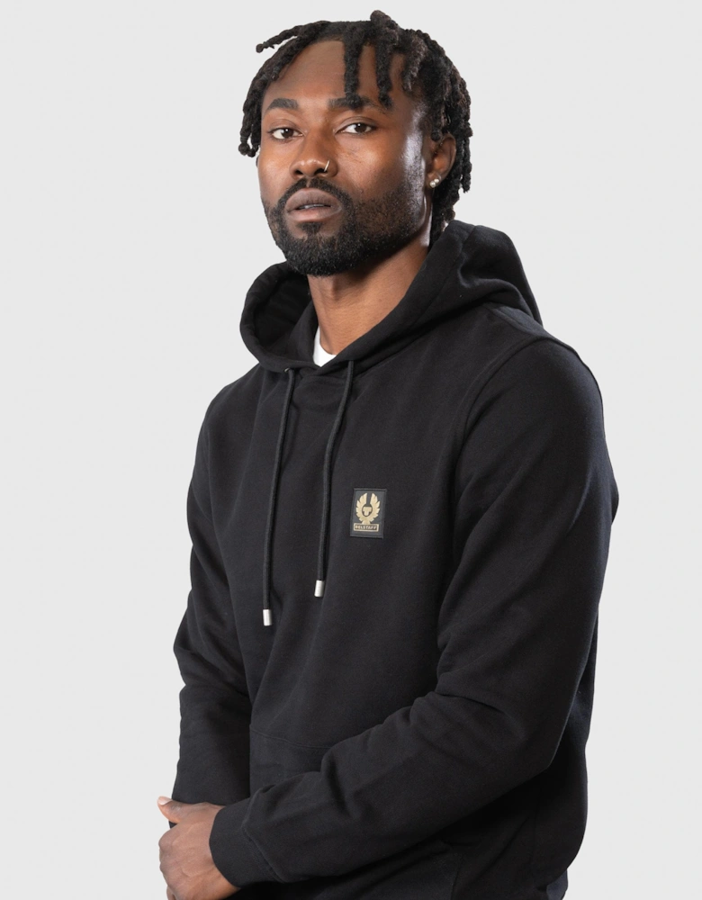 Mens Pullover Logo Patch Hoodie - Black