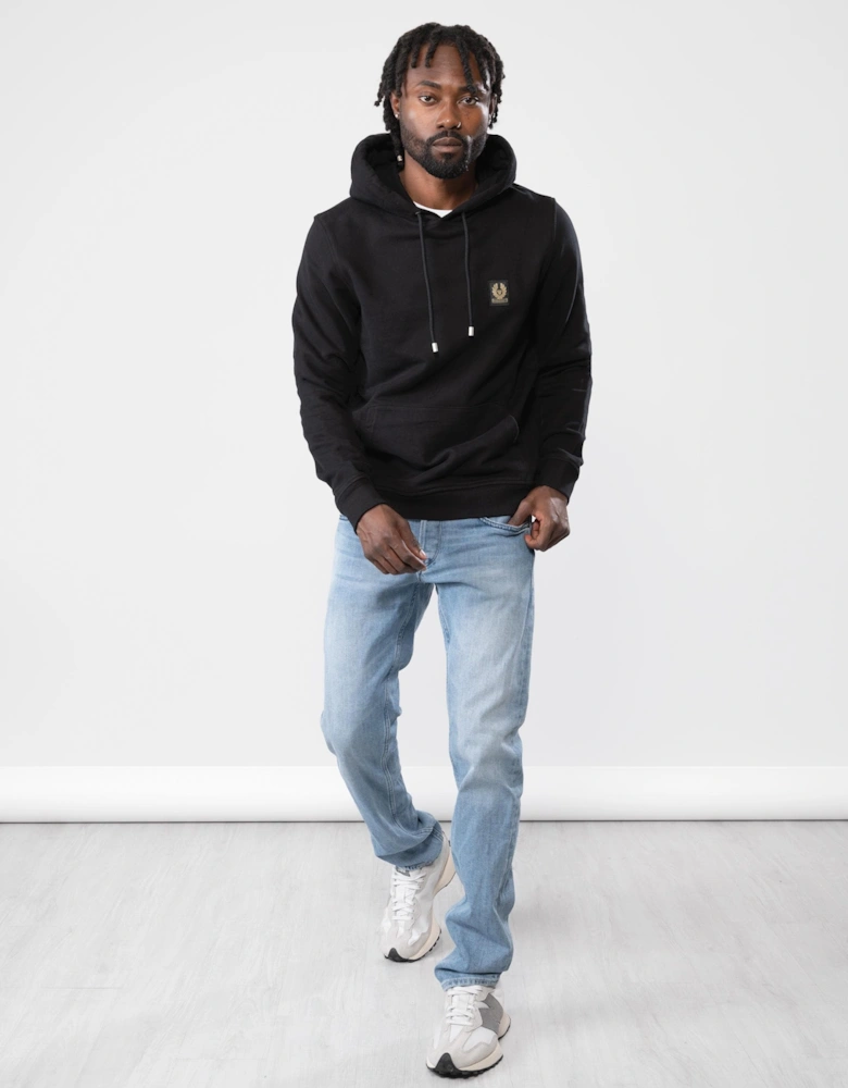 Mens Pullover Logo Patch Hoodie - Black
